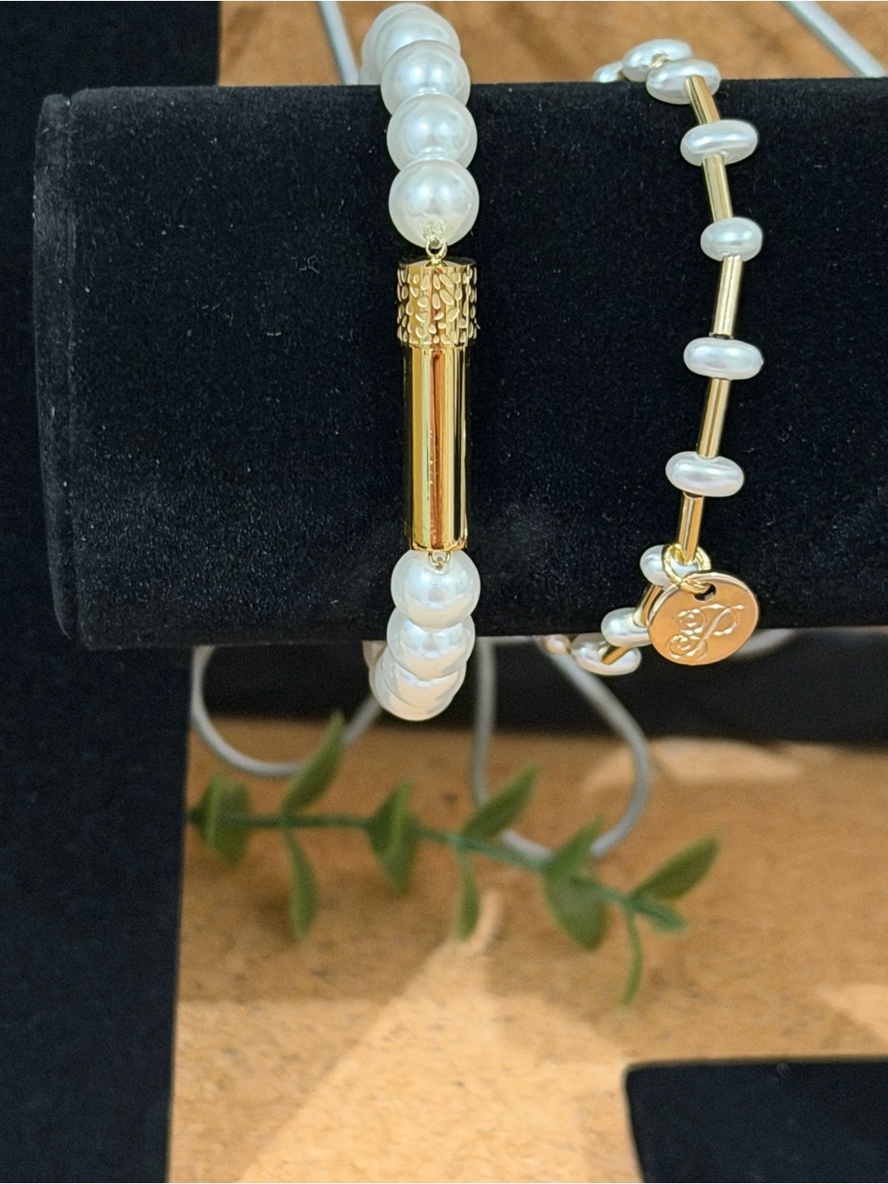 Plunder Gold and White Pearl Duo Stretch Bracelet Set